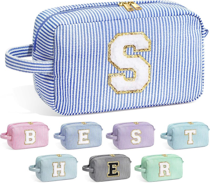 YOOLIFE Birthday Gifts for 6 7 8 9 10 11 12 13 14 15 Year Old Teen Girl - Initial Makeup Bag Letter Toiletry Pouch Cosmetic Case, Personalized Teen Girl Gifts Trendy Stuff Party Favor, Blue S - Image 1